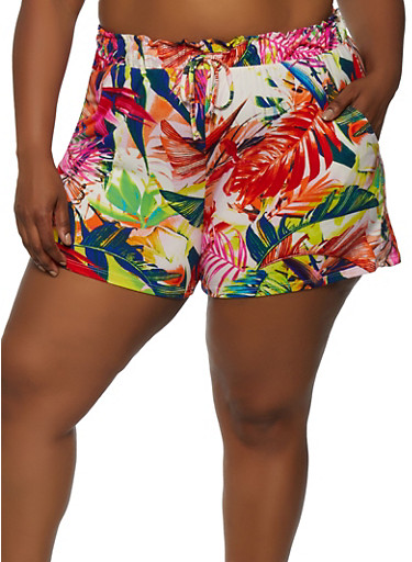 Plus Size Tropical Print Shorts Rainbow 7515