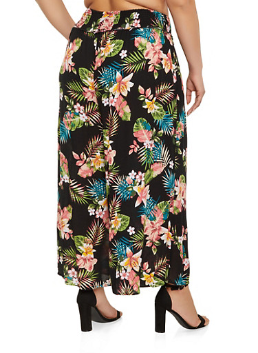 Plus Size Floral Wide Leg Pants - Rainbow