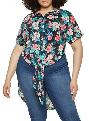 Plus Size Printed High Low Shirt