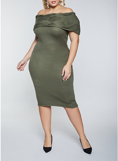 plus size off the shoulder sweater dress