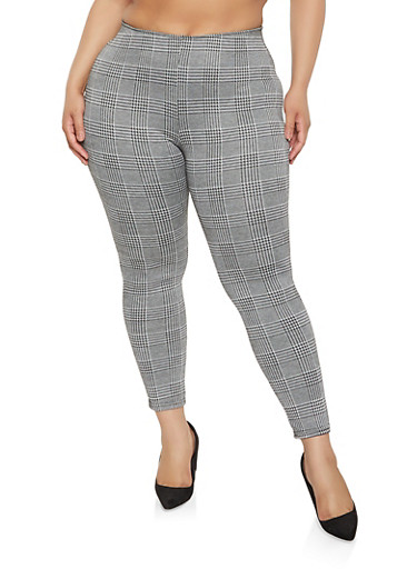 Plus Size Plaid Skinny Dress Pants - Rainbow