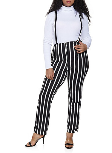 striped suspender pants