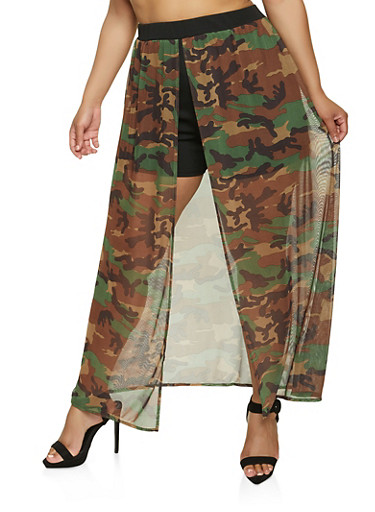 plus size camo maxi skirt