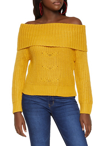 off the shoulder mustard sweater