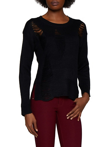 black shoulderless sweater