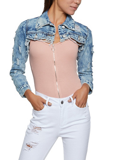 light pink cropped denim jacket