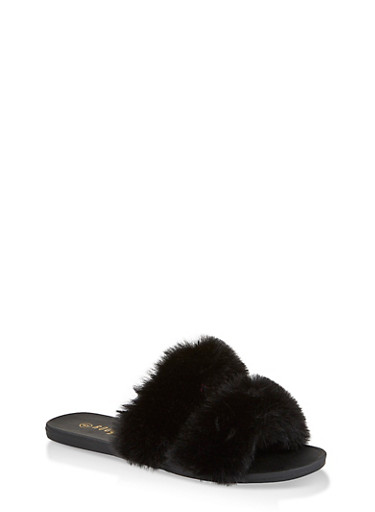 2 strap fur sandals