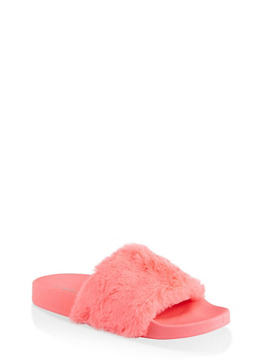 neon pink fur slides