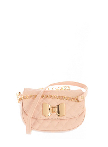 Quilted Faux Leather Crossbody Bag with Gold Metal Bow Lock - Rainbow