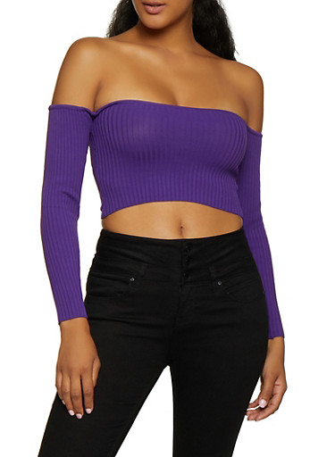 ribbed off shoulder crop top