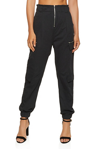 womens black high waisted joggers