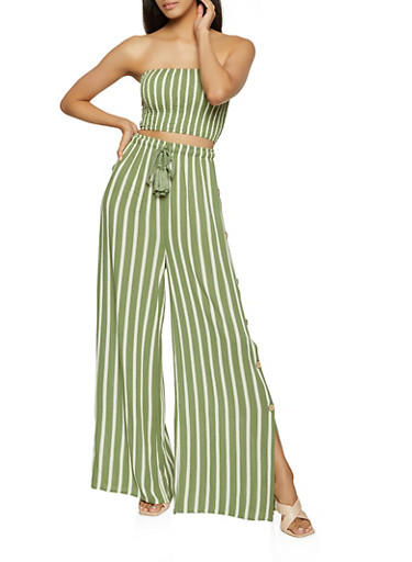 Striped Tube Top and Button Side Palazzo Pants