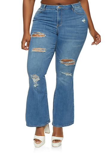 Plus Size Almost Famous Distressed Flare Jeans