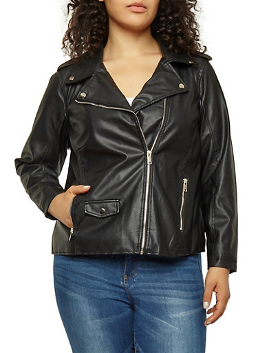 Plus Size Faux Leather Moto Jacket - Rainbow