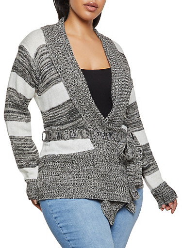 plus size striped cardigan
