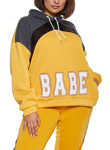 Plus Size Babe Color Block Hooded 