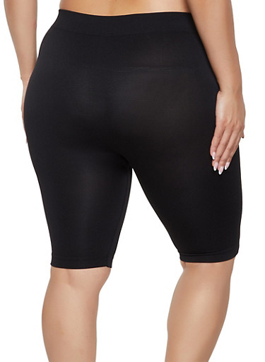 Plus Size Black Seamless Biker Shorts - Rainbow