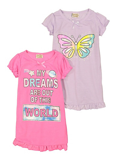 Toddler Girls 2 Pack Butterfly Graphic Nightgowns - Rainbow