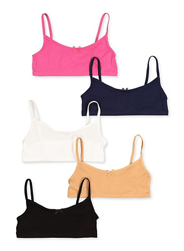 Girls 5 Pack Solid Cami Bras - Rainbow