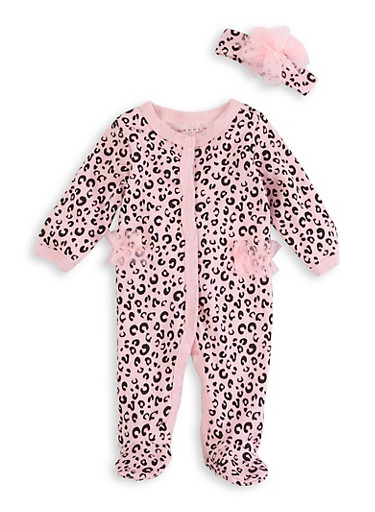 Baby Girls Pink Leopard Jumpsuit And Head Wrap Rainbow