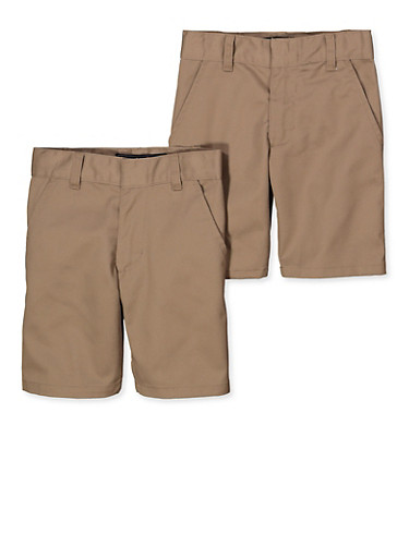 Boys School Uniform 2 Pack Flat Front Shorts Khaki Size 4-7 - Rainbow