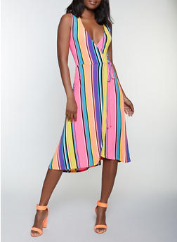 rainbow striped wrap dress