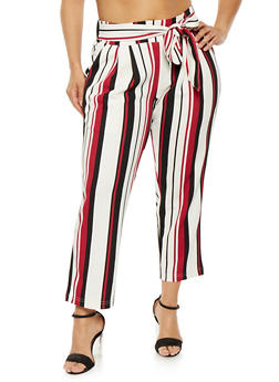 striped tie front pants