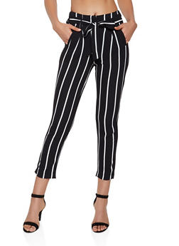 striped tie front pants