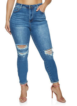 plus size high waisted distressed jeans