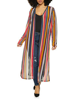 Plus Size Striped Mesh Duster - 1912074289209