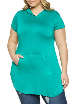 plus size women's short sleeve hooded shirts & tops