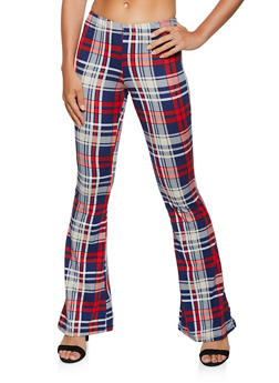 blue plaid flare pants