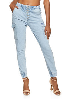 denim cargo joggers women's