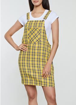 yellow plaid overall dress