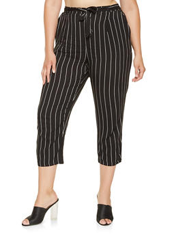 striped tie front pants