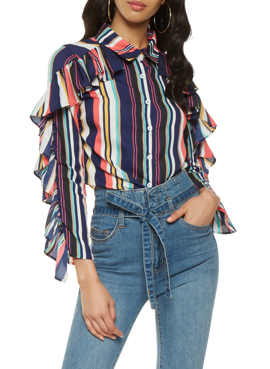 Striped Ruffle Sleeve Top