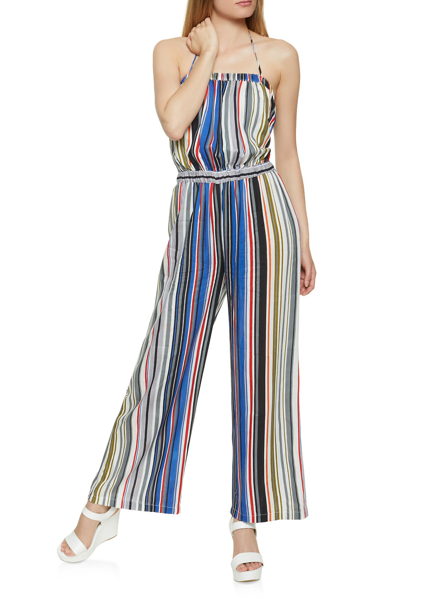 striped halter jumpsuit
