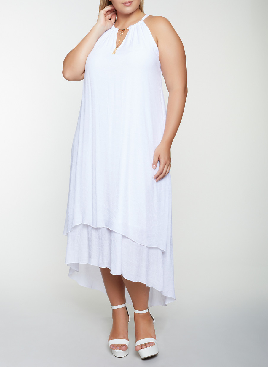 plus size white high low dress