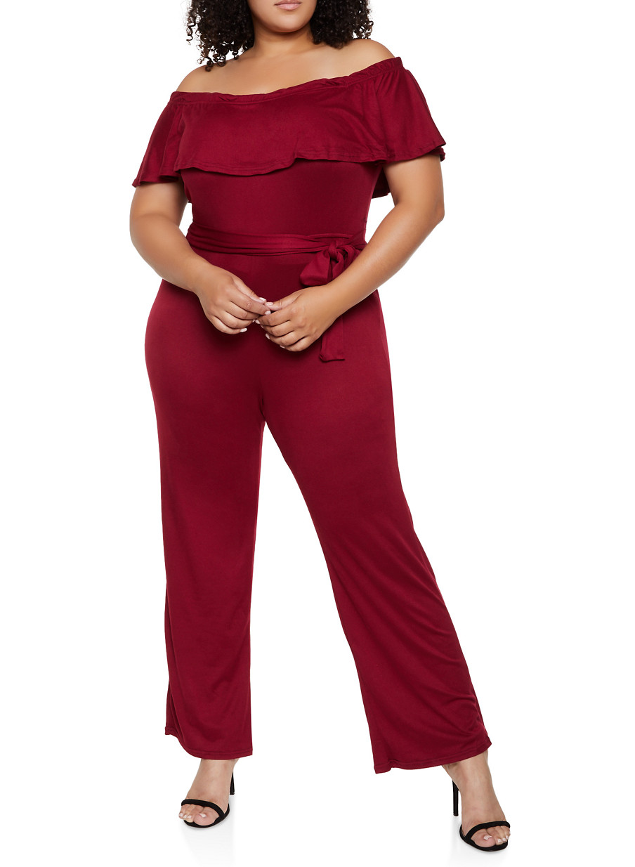 Plus Size Off The Shoulder Soft Knit Jumpsuit Rainbow