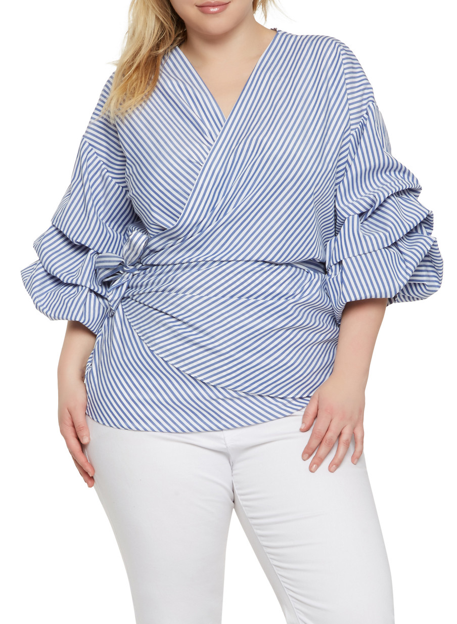 Plus Size Striped Wrap Top