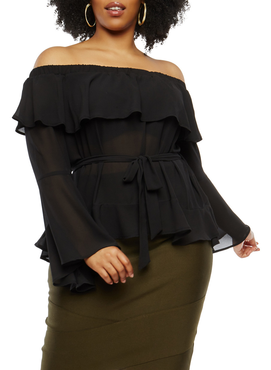 Plus Size Bell Sleeve Off the Shoulder Top