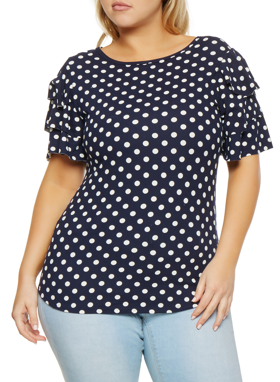 Plus Size Polka Dot Tiered Sleeve Tee