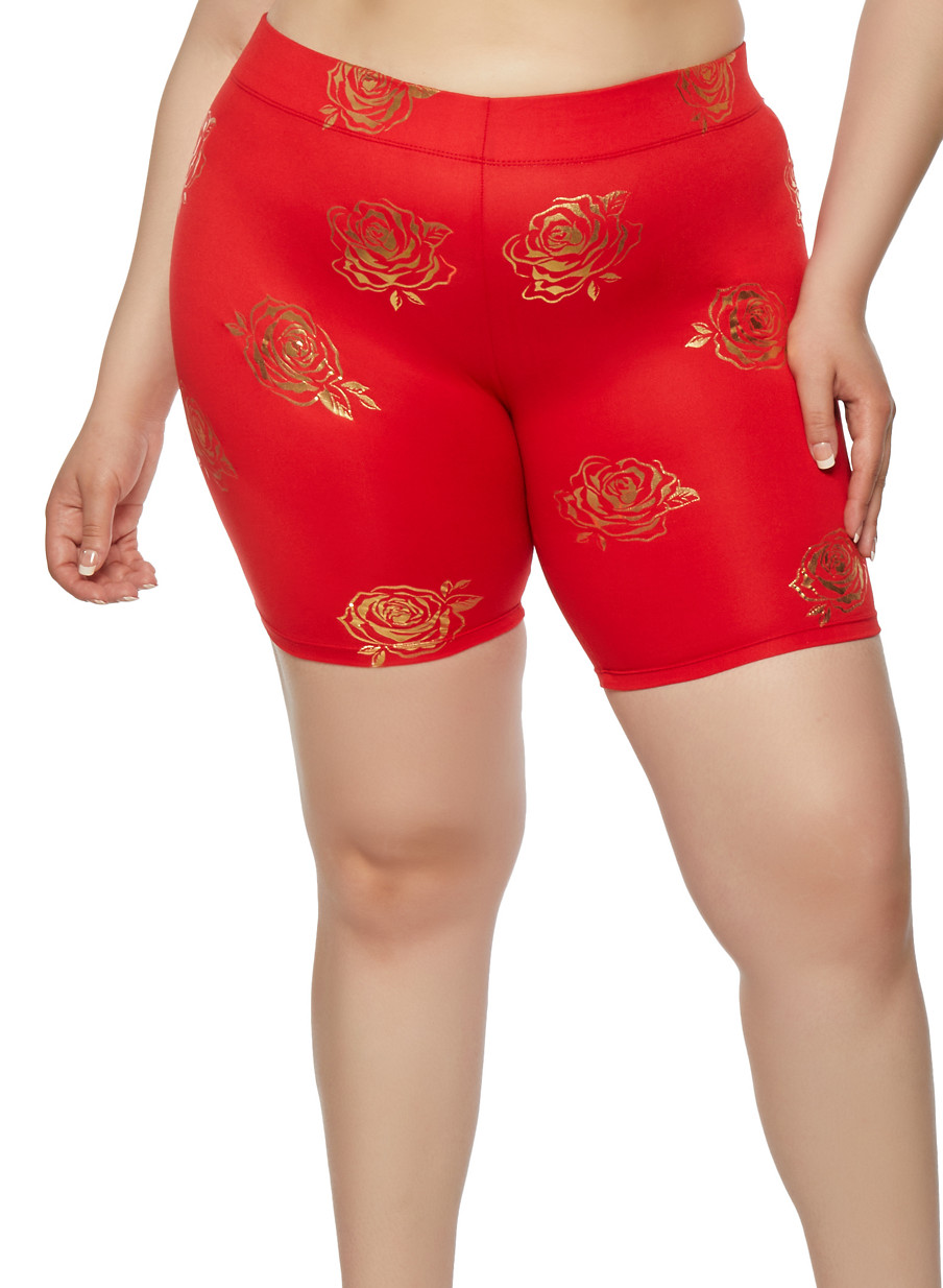 plus size red biker shorts