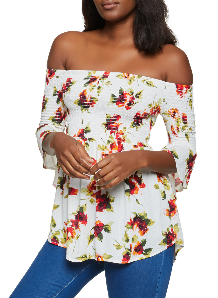 floral smocked off the shoulder top