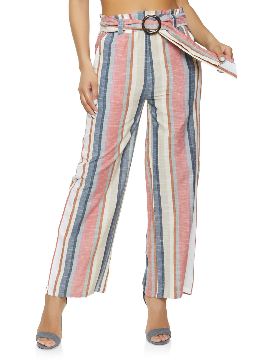 belted striped pants