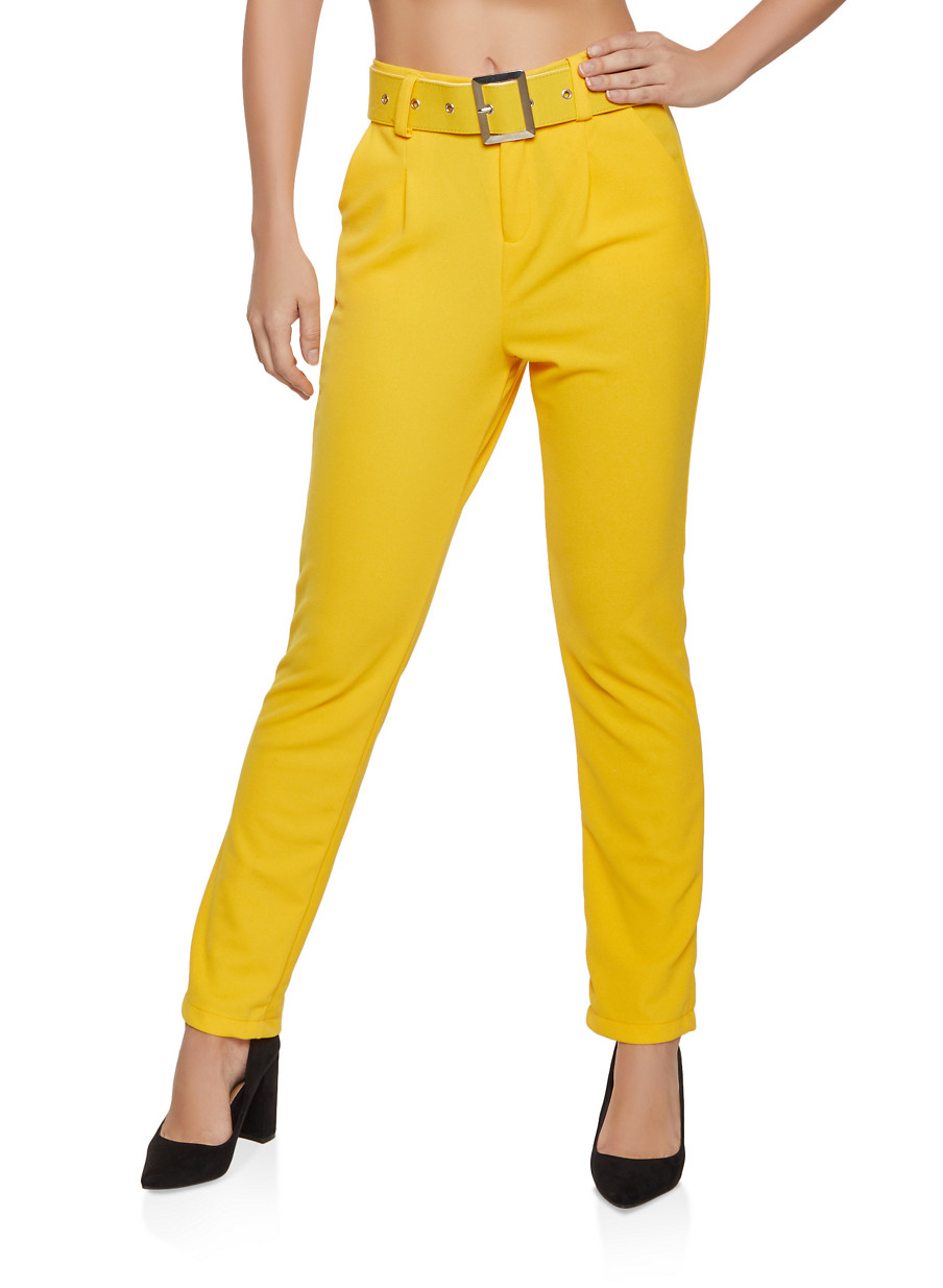 Belted Crepe Dress Pants