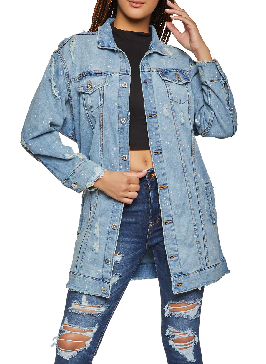 distressed long jean jacket