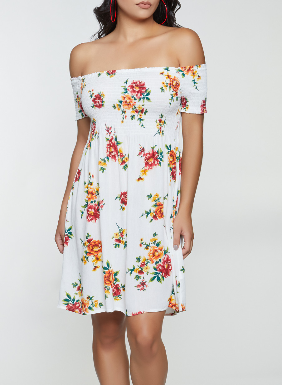 smocked off the shoulder dress