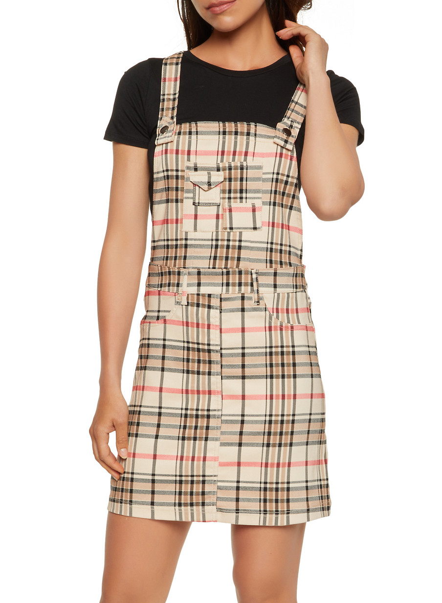 plaid overalls dress