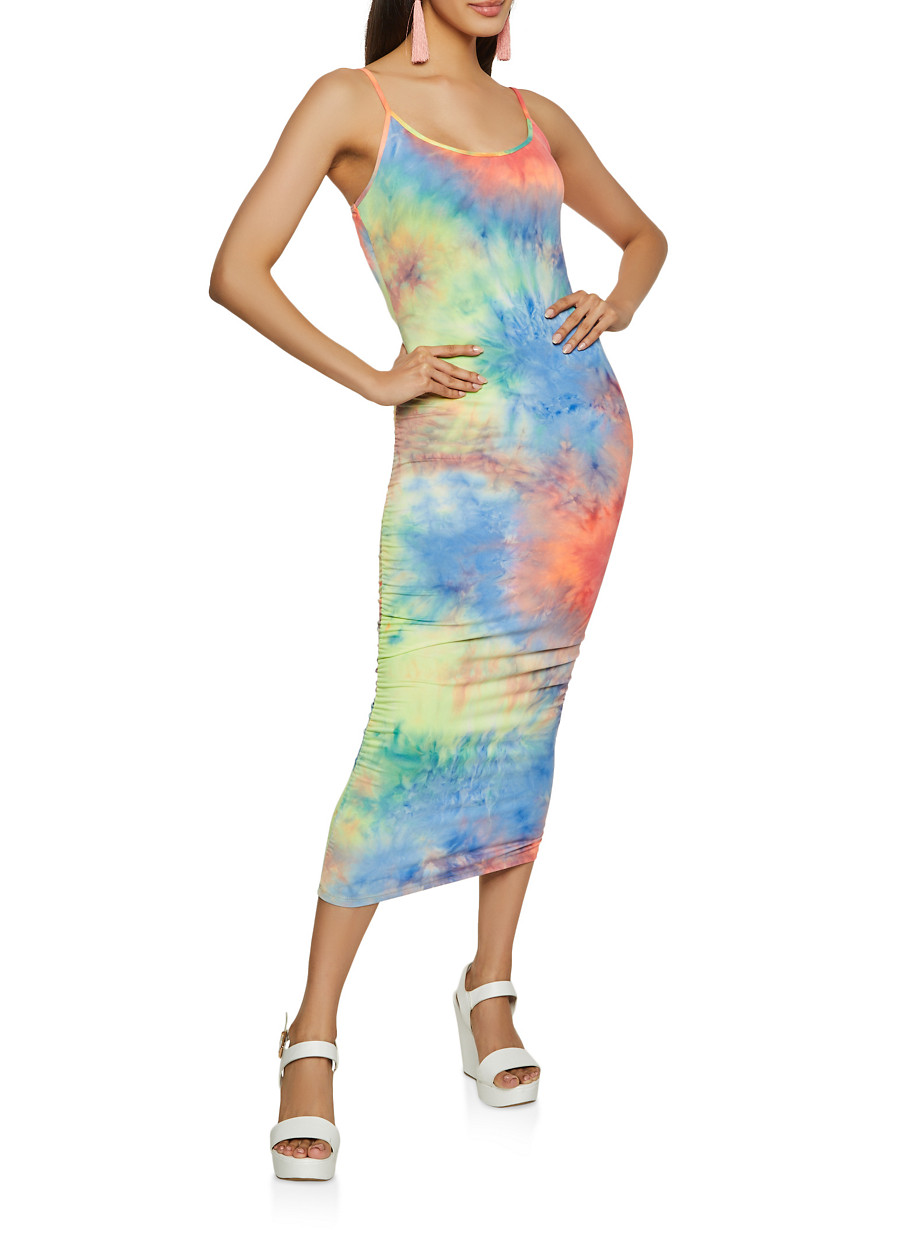 Ruched Tie Dye Bodycon Dress